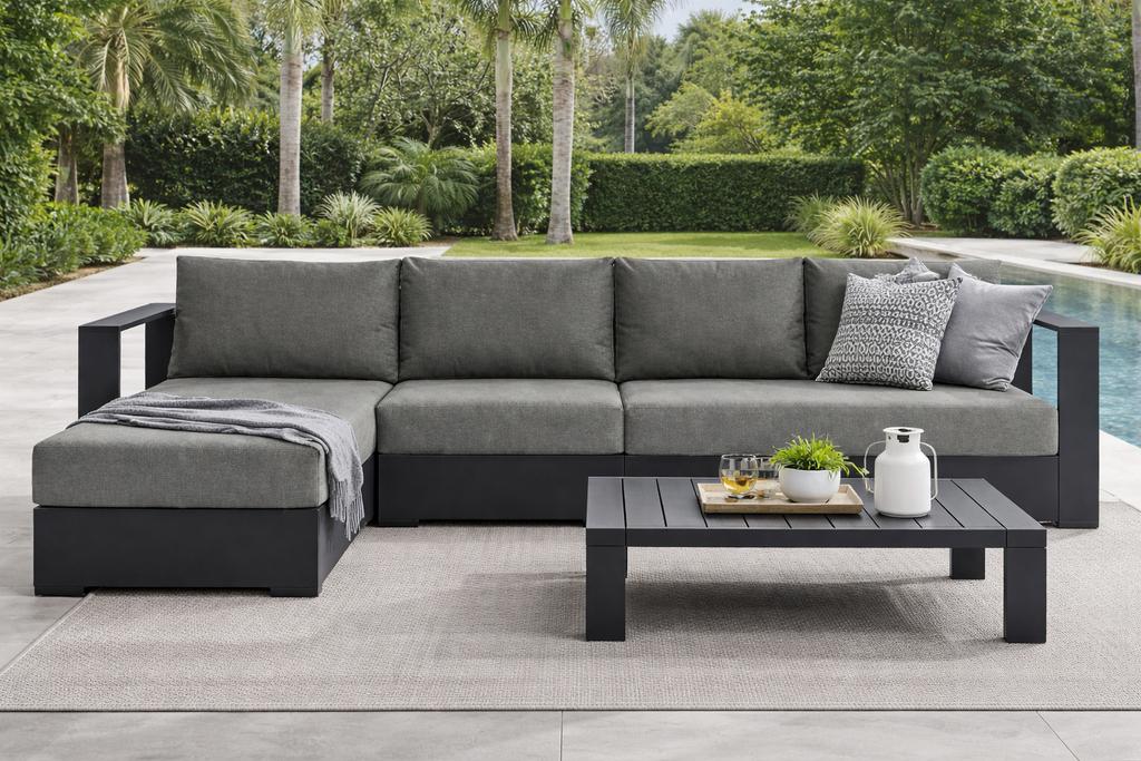 Modway Tahoe Modular Aluminum Outdoor Sectional Sofa Set, Left-Facing, Gray Charcoal with Weather-Resistant Cushions