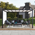 SUNJOY 10x12 Steel Pergola Kit  with White Adjustable Canopy and Privacy Wall