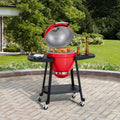 SUNJOY 20 Inch Charcoal Grill, Kamado Grill with Pizza Stone, Ultimate Egg BBQ Grill and Smoker with Wheels - Red