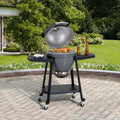 SUNJOY 20 Inch Charcoal Grill, Kamado Grill with Pizza Stone, Ultimate Egg BBQ Grill and Smoker with Wheels - Gray