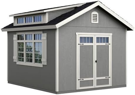 Handy Home Products Windemere 10×12 Do-it-Yourself Wooden Storage Shed with Floor, Beige