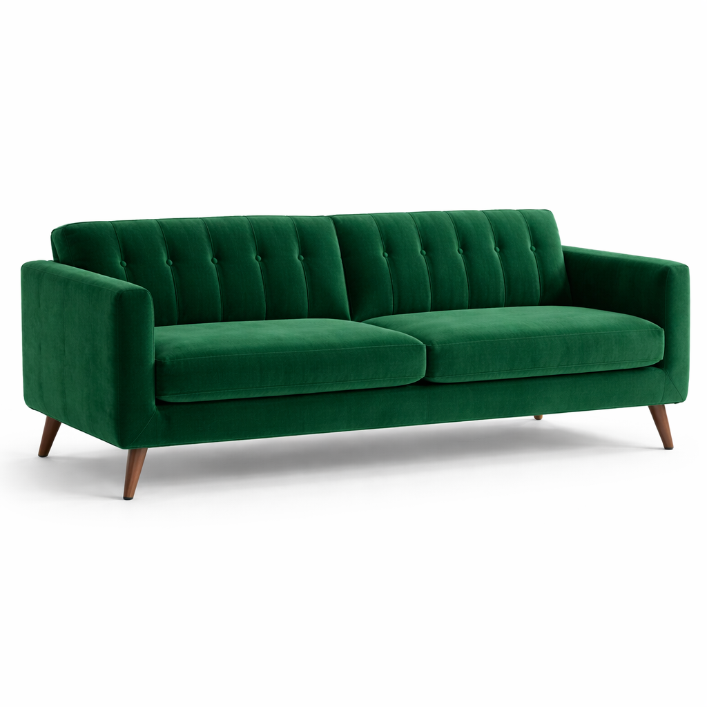 Emerald Luxe Velvet Sofa – Mid-Century Modern
