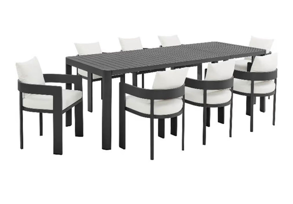 Modway Tahoe Aluminum 9-Piece Outdoor Patio Dining Set with Extendable Table and Cushioned Chairs, Gray White