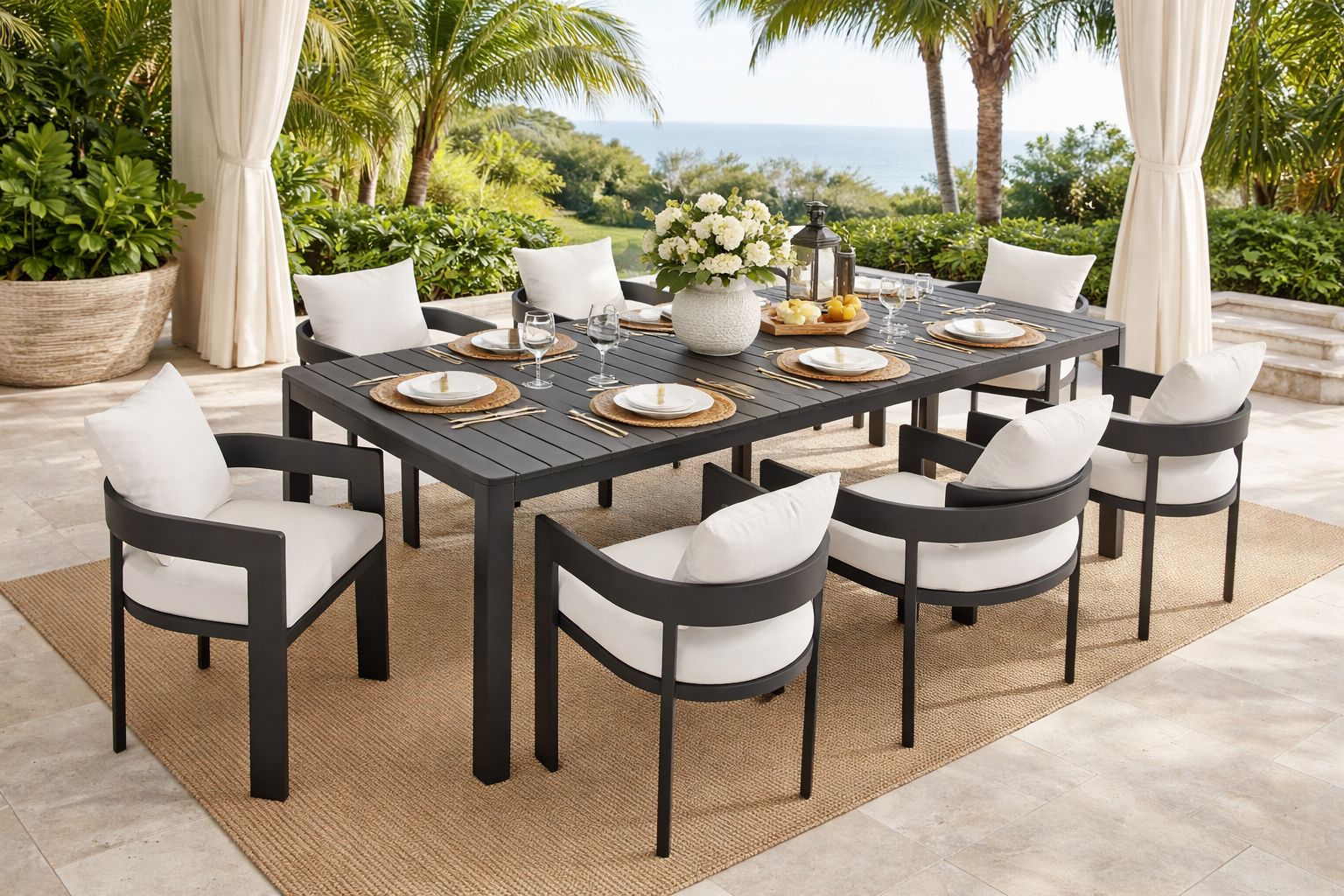 Modway Tahoe Aluminum 9-Piece Outdoor Patio Dining Set with Extendable Table and Cushioned Chairs, Gray White