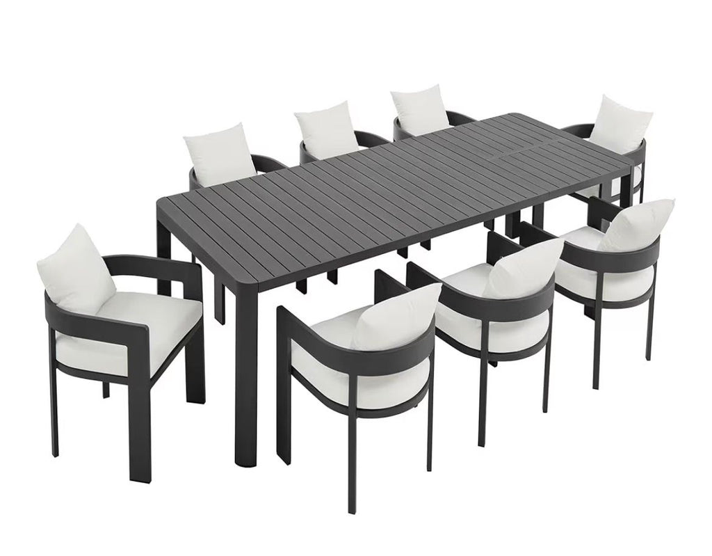 Modway Tahoe Aluminum 9-Piece Outdoor Patio Dining Set with Extendable Table and Cushioned Chairs, Gray White