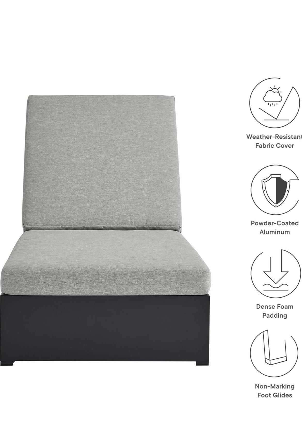 Modway Tahoe Aluminum Outdoor Chaise Lounge with Adjustable Backrest and Weather-Resistant Cushions, Gray White
