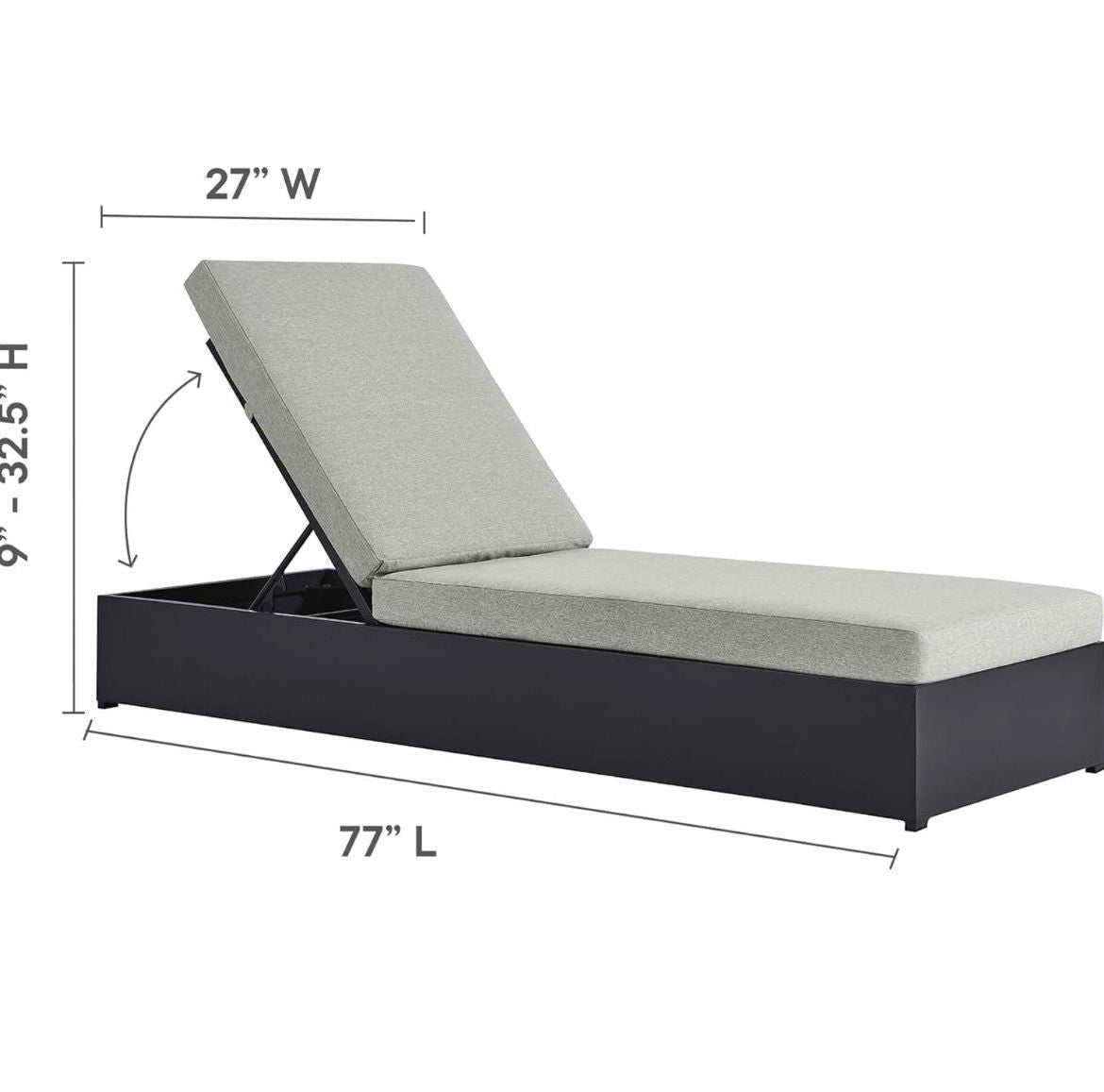 Modway Tahoe Aluminum Outdoor Chaise Lounge with Adjustable Backrest and Weather-Resistant Cushions, Gray White