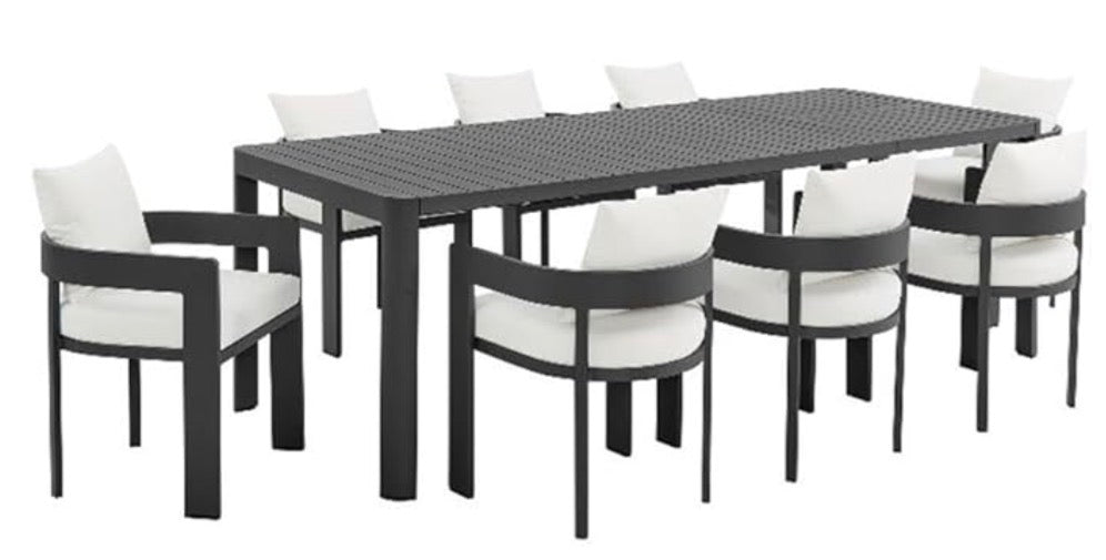 Modway Tahoe Aluminum 9-Piece Outdoor Patio Dining Set with Extendable Table and Cushioned Chairs, Gray White