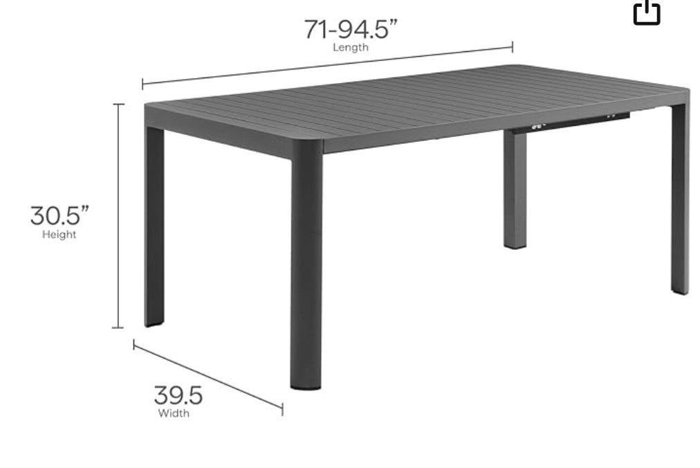 Modway Tahoe Aluminum 9-Piece Outdoor Patio Dining Set with Extendable Table and Cushioned Chairs, Gray White