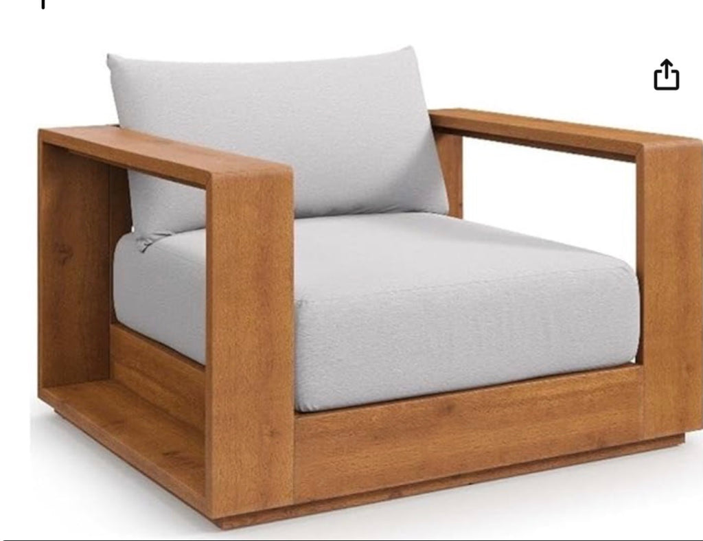 Modway Tahoe Acacia Wood Outdoor Patio Chair with Weather-Resistant Cushions, Natural Light Gray
