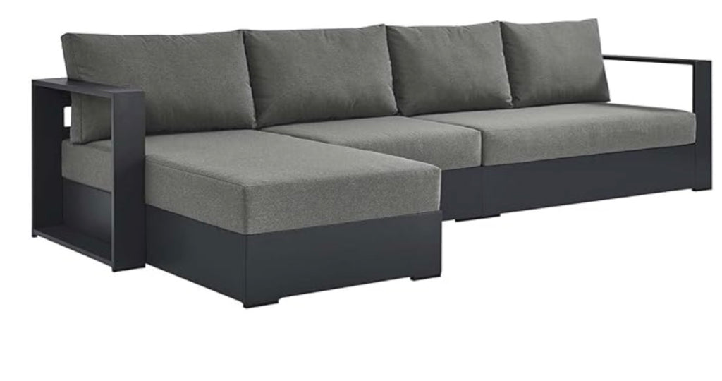 Modway Tahoe Modular Aluminum Outdoor Sectional Sofa Set, Left-Facing, Gray Charcoal with Weather-Resistant Cushions