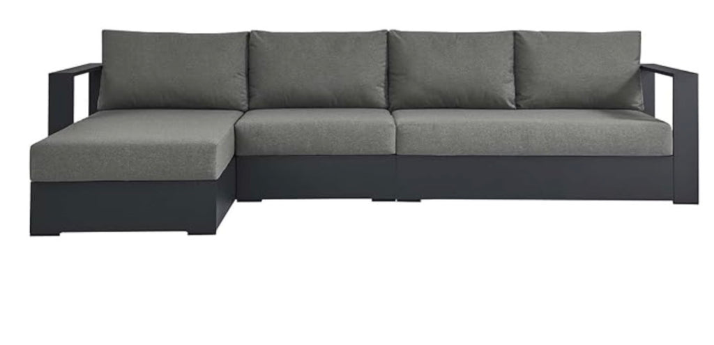 Modway Tahoe Modular Aluminum Outdoor Sectional Sofa Set, Left-Facing, Gray Charcoal with Weather-Resistant Cushions