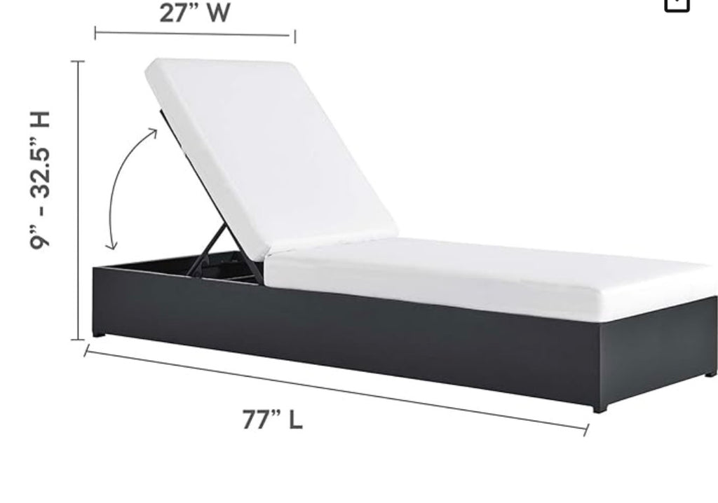 Modway Tahoe Aluminum Outdoor Chaise Lounge with Adjustable Backrest and Weather-Resistant Cushions, Gray White