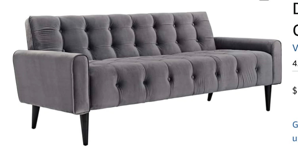 Modway Button-Tufted Upholstered Sofa – Mid-Century Modern Velvet Couch (Gray)