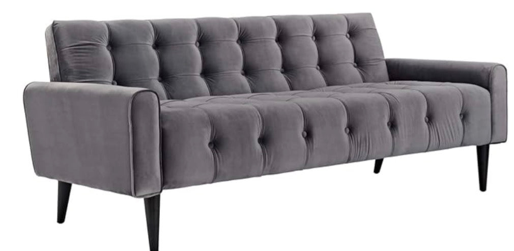 Modway Button-Tufted Upholstered Sofa – Mid-Century Modern Velvet Couch (Gray)