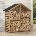 SUNJOY Outdoor Cedar Firewood Storage Rack Shed with Asphalt Roof