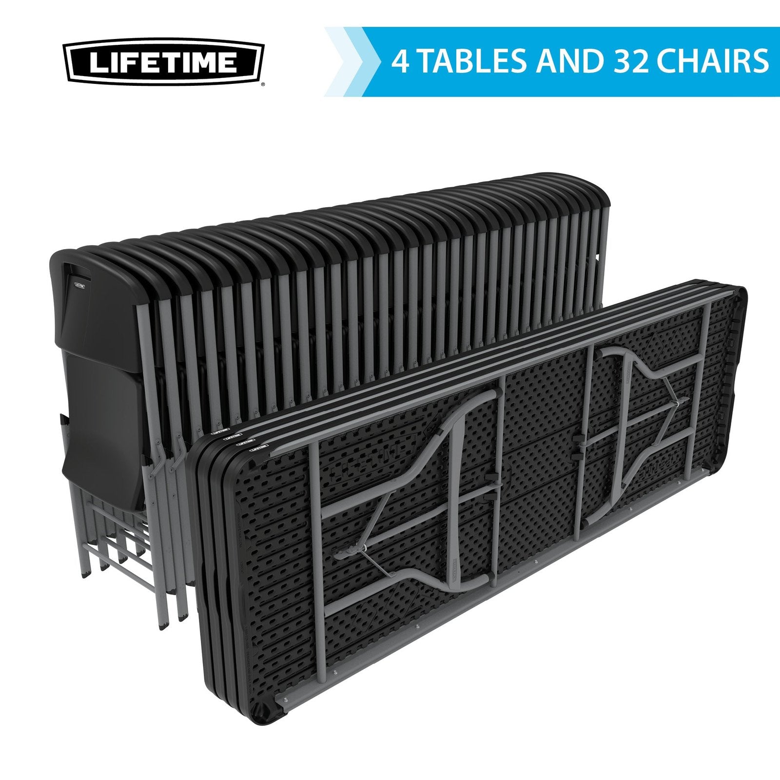 Lifetime 8-Foot Stacking Table (4) and Chairs Combo (32) - Commercial